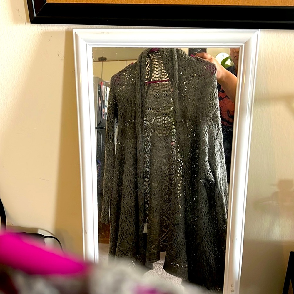 gray hi-lo knit cardigan